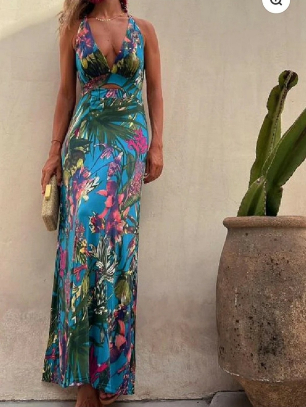 Tropical Floral Maxi Dress - Teal Floral